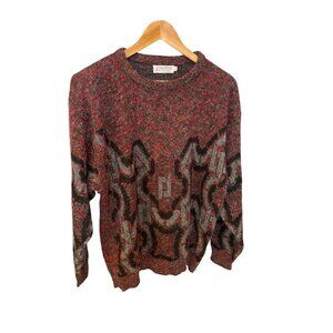 Eurostar Black Red Abstract Heavy Winter Wool Blend Men’s Sweater Sz L